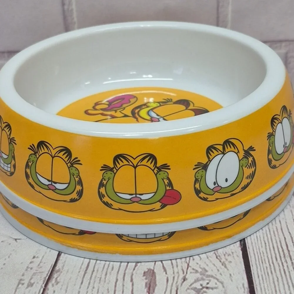 Nickoledin‎ Garfield Bowl Dog Cat Food Water Dish, Yellow, 7in, Lot Of 2
